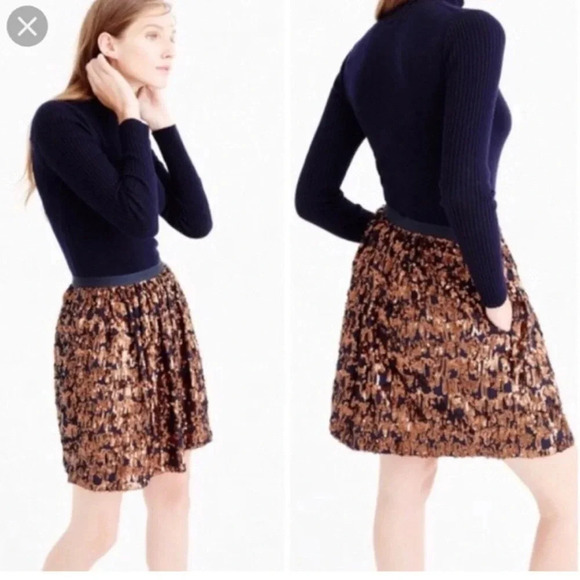 J. Crew Navy Blue Bronze Copper Formal Sequin A-Line Party Mini Skirt Size 0 NWT - Picture 1 of 9